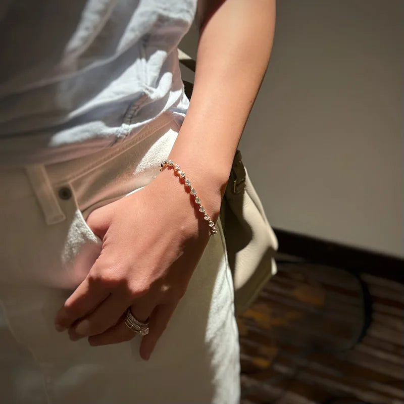 Renee | Lab Diamond Station Eternity Tennis Bracelet (Solid Gold) | Lady Estere Jewellery 14K 18K Solid Gold Lab-Grown Moissanite White