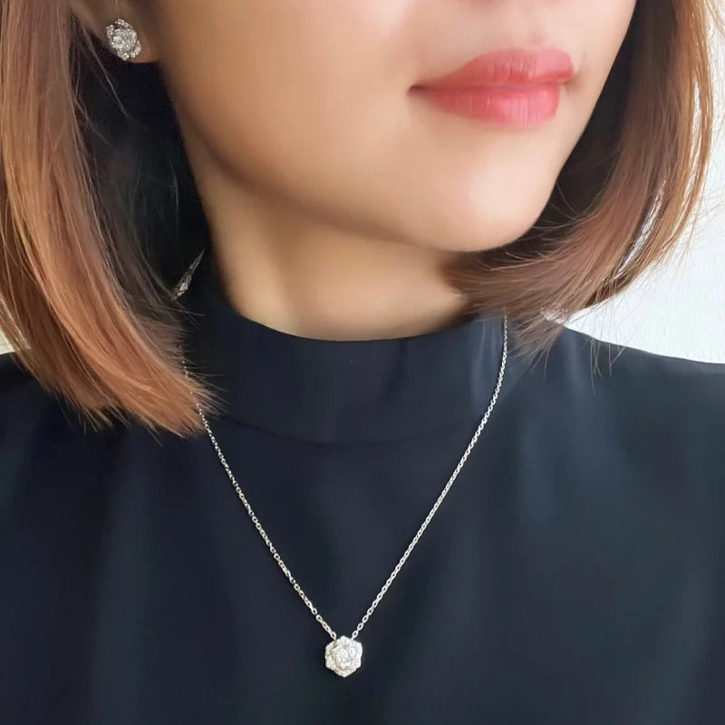Rose | 3D Floral Diamond Necklace (Solid Gold) | Lady Estere Jewellery | Worldwide 14K 18K Solid Gold Lab-Grown Moissanite White Yellow SG,