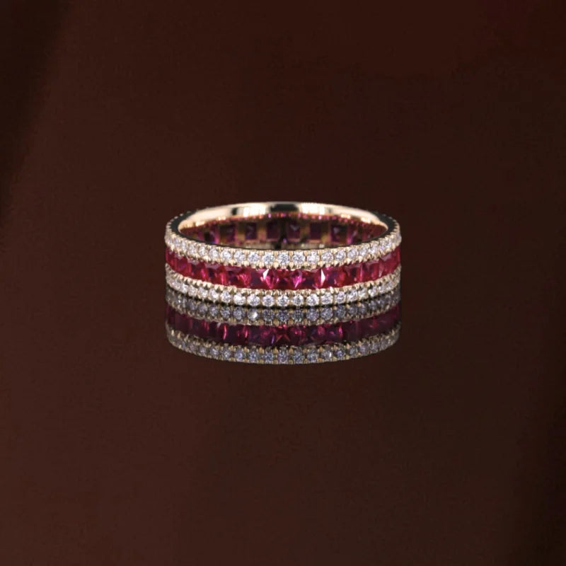 Rowē Ruby Framed Pavé Eternity Ring (Solid Gold)