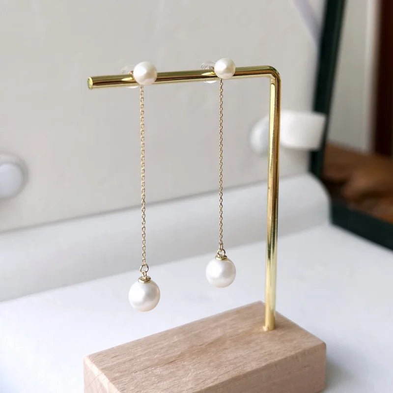 Sofia | Detachable Freshwater Pearl Drop Earrings (Solid Gold) | Lady Estere Jewellery 14K 18K Solid Gold Lab-Grown Diamond Moissanite
