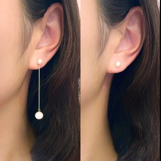 Sofia | Detachable Freshwater Pearl Drop Earrings (Solid Gold) | Lady Estere Jewellery 14K 18K Solid Gold Lab-Grown Diamond Moissanite