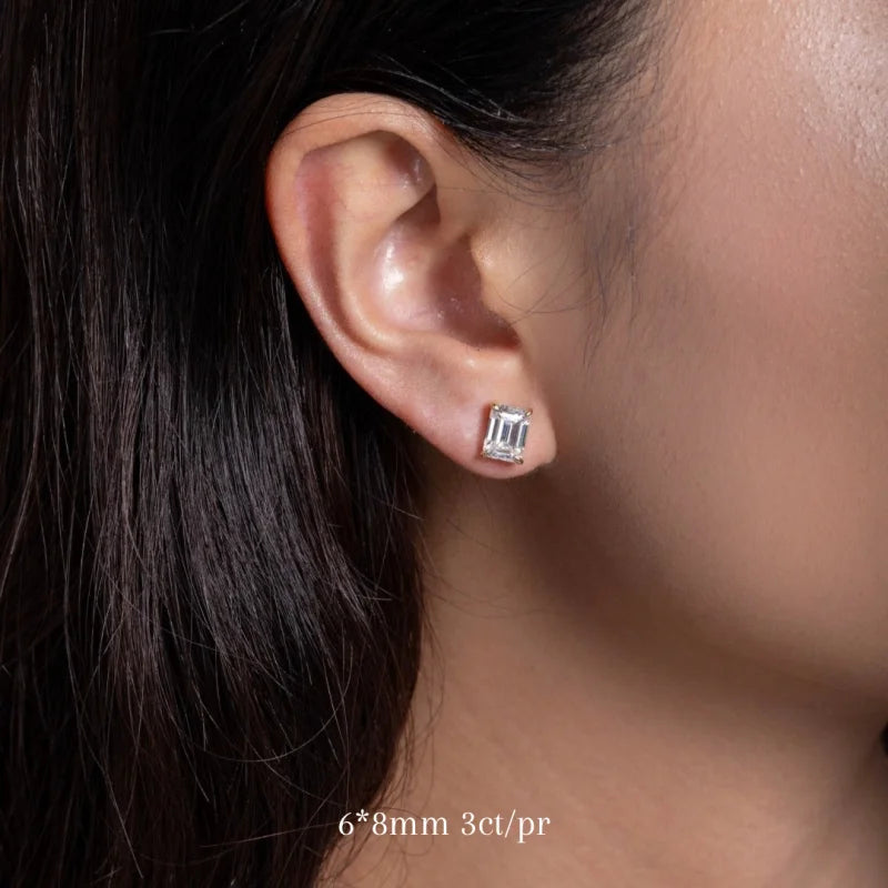 Soleil | Emerald Cut Diamond or Moissanite Studs (Solid Gold) | Lady Estere Jewellery 14K 18K Solid Gold Lab-Grown White Yellow Rose SG,