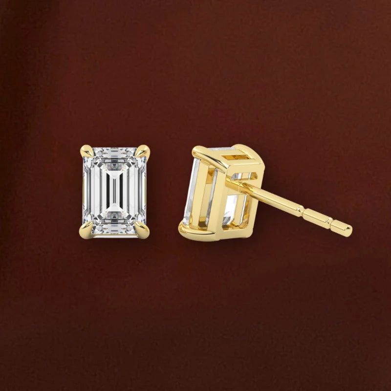 Soleil | Emerald Cut Diamond or Moissanite Studs (Solid Gold) | Lady Estere Jewellery 14K 18K Solid Gold Lab-Grown White Yellow Rose SG,