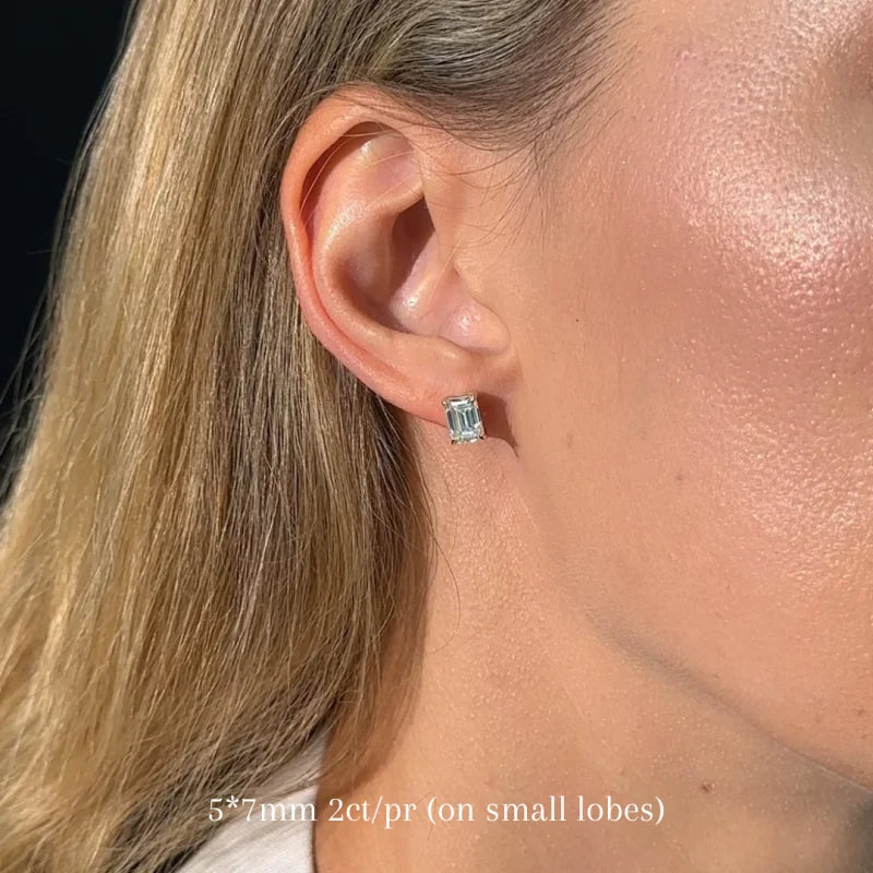 Soleil | Emerald Cut Diamond or Moissanite Studs (Solid Gold) | Lady Estere Jewellery 14K 18K Solid Gold Lab-Grown White Yellow Rose SG,
