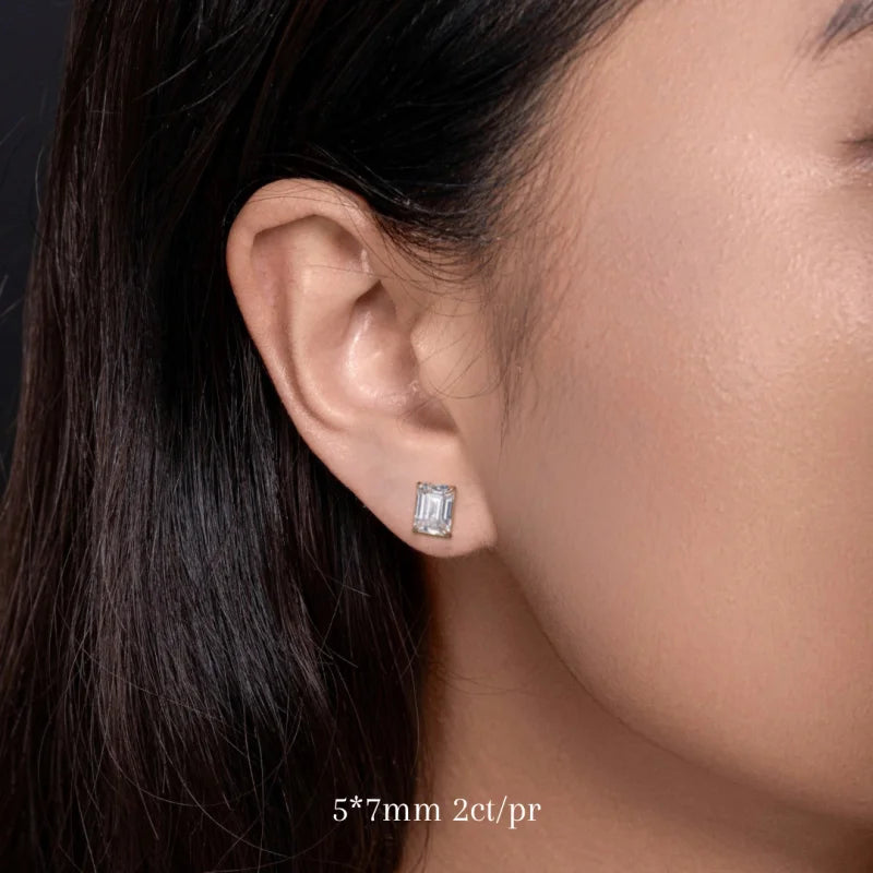 Soleil | Emerald Cut Diamond or Moissanite Studs (Solid Gold) | Lady Estere Jewellery 14K 18K Solid Gold Lab-Grown White Yellow Rose SG,