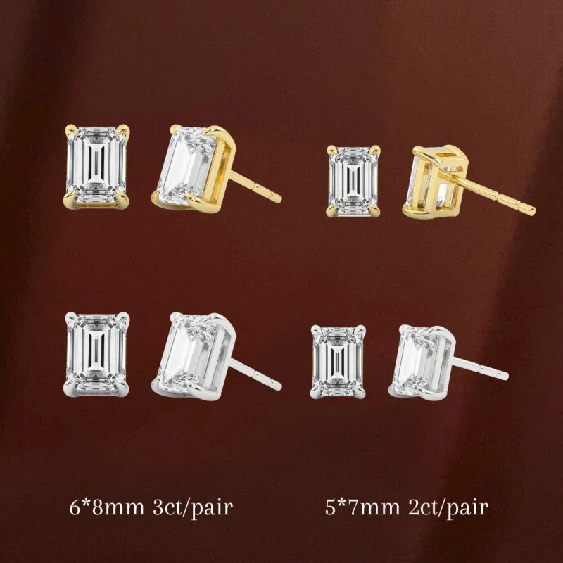Soleil | Emerald Cut Diamond or Moissanite Studs (Solid Gold) | Lady Estere Jewellery 14K 18K Solid Gold Lab-Grown White Yellow Rose SG,