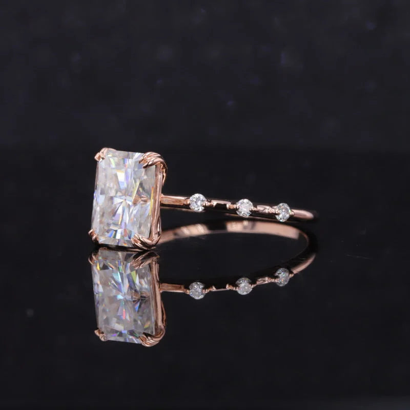 Station | Radiant Cut Skinny Solitaire Ring (Solid gold) | Lady Estere Jewellery 14K 18K Solid Gold Lab-Grown Diamond Moissanite White