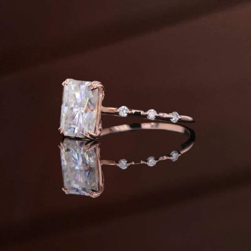 Station | Radiant Cut Skinny Solitaire Ring (Solid gold) | Lady Estere Jewellery 14K 18K Solid Gold Lab-Grown Diamond Moissanite White