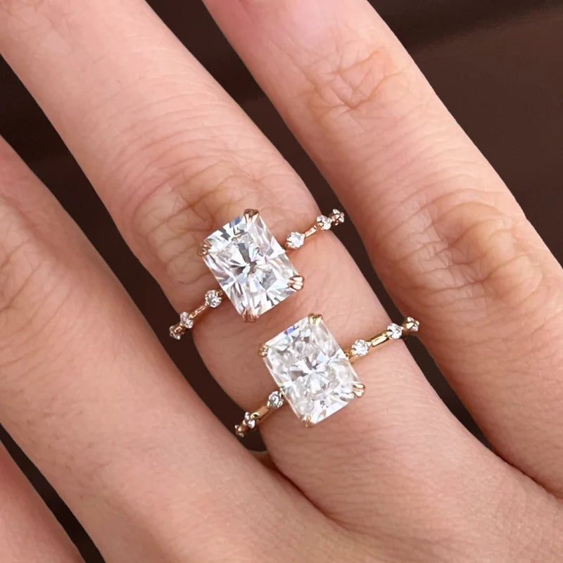 Station | Radiant Cut Skinny Solitaire Ring (Solid gold) | Lady Estere Jewellery 14K 18K Solid Gold Lab-Grown Diamond Moissanite White