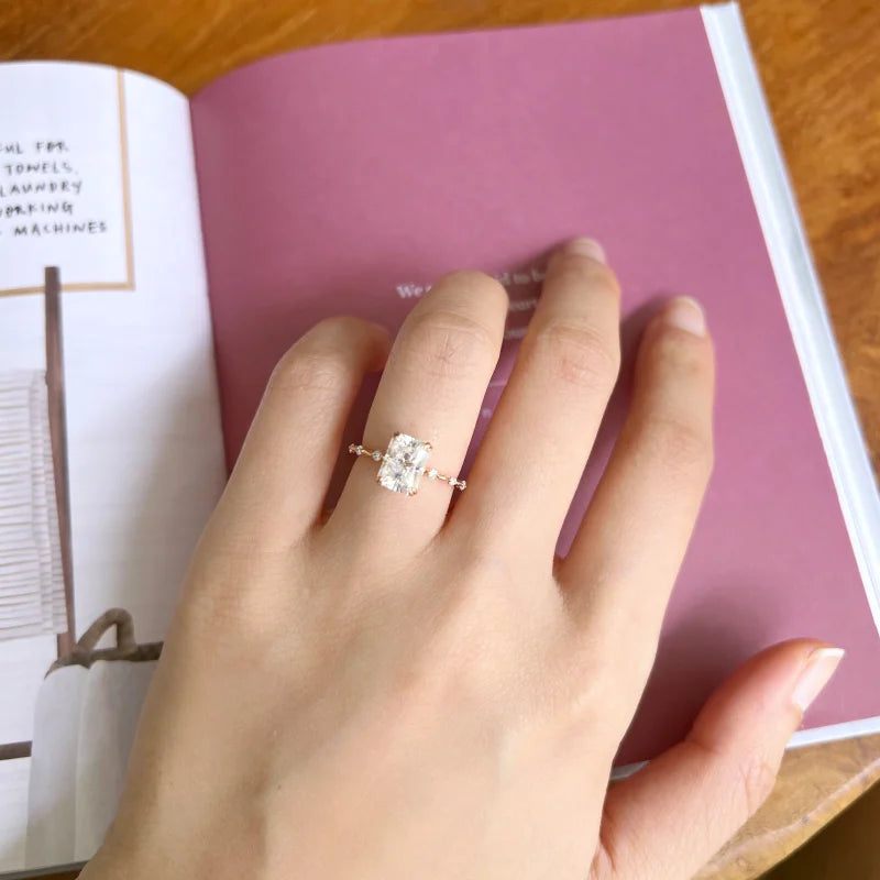 Station | Radiant Cut Skinny Solitaire Ring (Solid gold) | Lady Estere Jewellery 14K 18K Solid Gold Lab-Grown Diamond Moissanite White