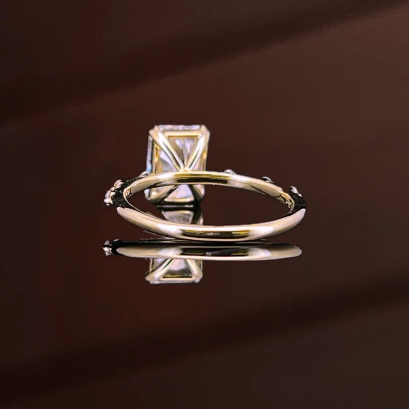 Station | Radiant Cut Skinny Solitaire Ring (Solid gold) | Lady Estere Jewellery 14K 18K Solid Gold Lab-Grown Diamond Moissanite White