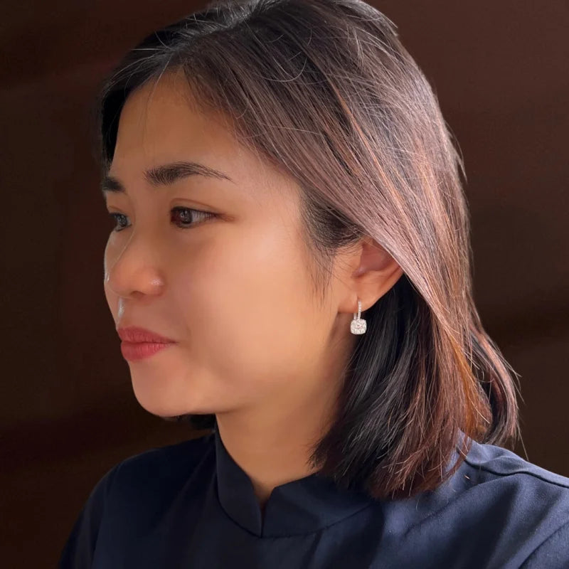 Stellar | Cushion Shape Leverback Earrings (Solid Gold) | Lady Estere Jewellery 14K 18K Solid Gold Lab-Grown Diamond Moissanite White