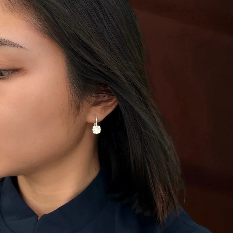 Stellar | Cushion Shape Leverback Earrings (Solid Gold) | Lady Estere Jewellery 14K 18K Solid Gold Lab-Grown Diamond Moissanite White