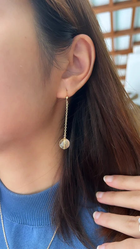 Sunbeam | Golden Rutilated Quartz Handmade Ear Dangles | Lady Estere Jewellery 14K 18K Solid Gold Lab-Grown Diamond Moissanite White Yellow