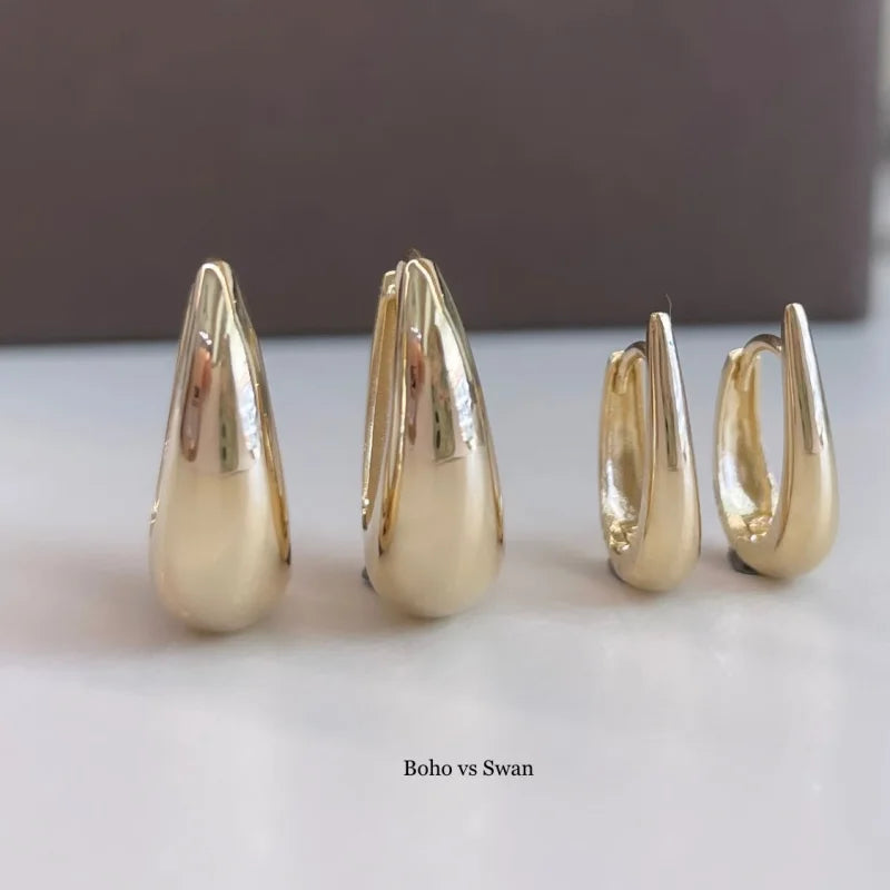 Swan | Small Tapered Hoop Earrings (Solid Gold) | Lady Estere Jewellery | Worldwide 14K 18K Solid Gold Lab Grown Diamond Moissanite White