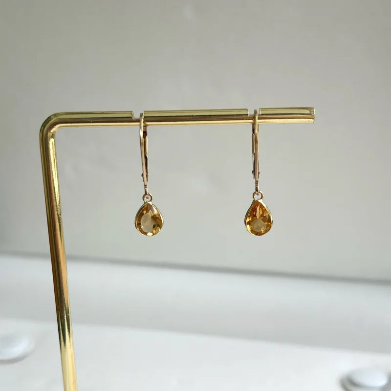 Teardrop | Charm Leverback Earrings (Citrine & Topaz) | Lady Estere Jewellery | Worldwide 14K 18K Solid Gold Lab-Grown Diamond Moissanite