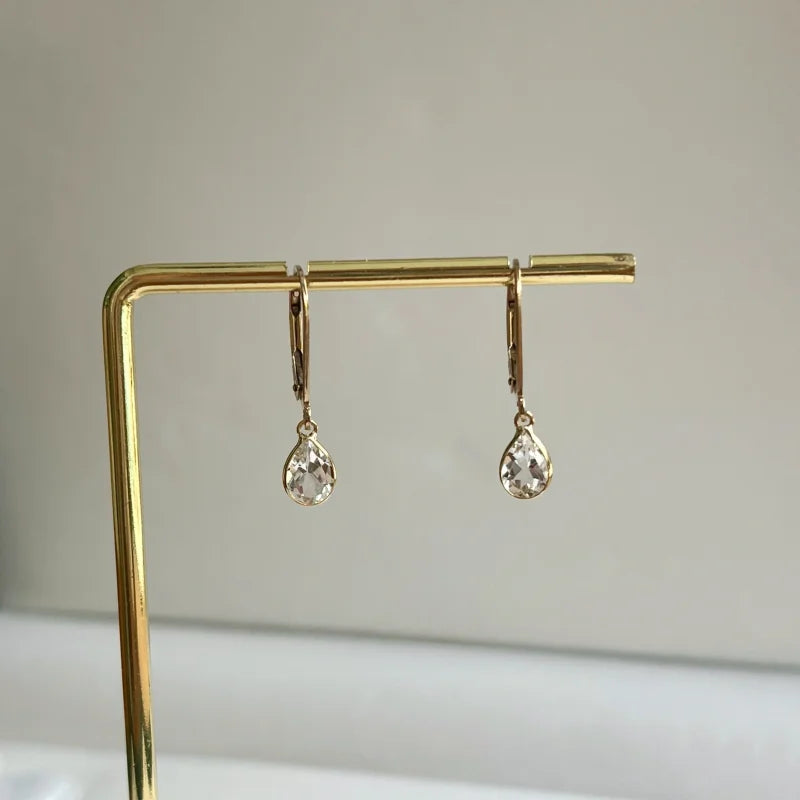 Teardrop | Charm Leverback Earrings (Citrine & Topaz) | Lady Estere Jewellery | Worldwide 14K 18K Solid Gold Lab Grown Diamond Moissanite