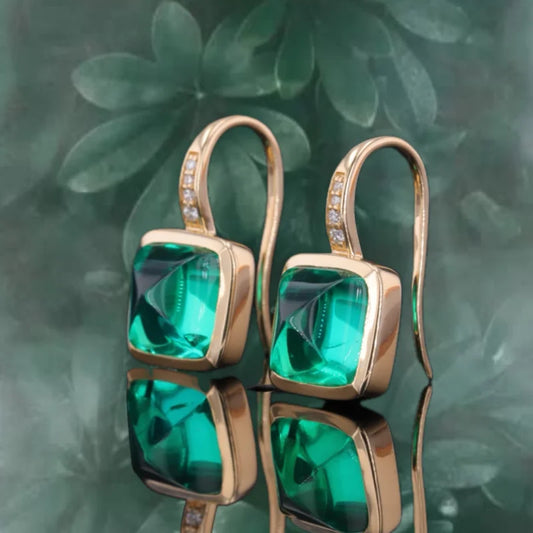 Terra-Lush | Lab-Grown Columbian Emerald & Diamond Earrings (Solid Gold) | Lady Estere Jewellery 14K 18K Solid Gold Moissanite White Yellow