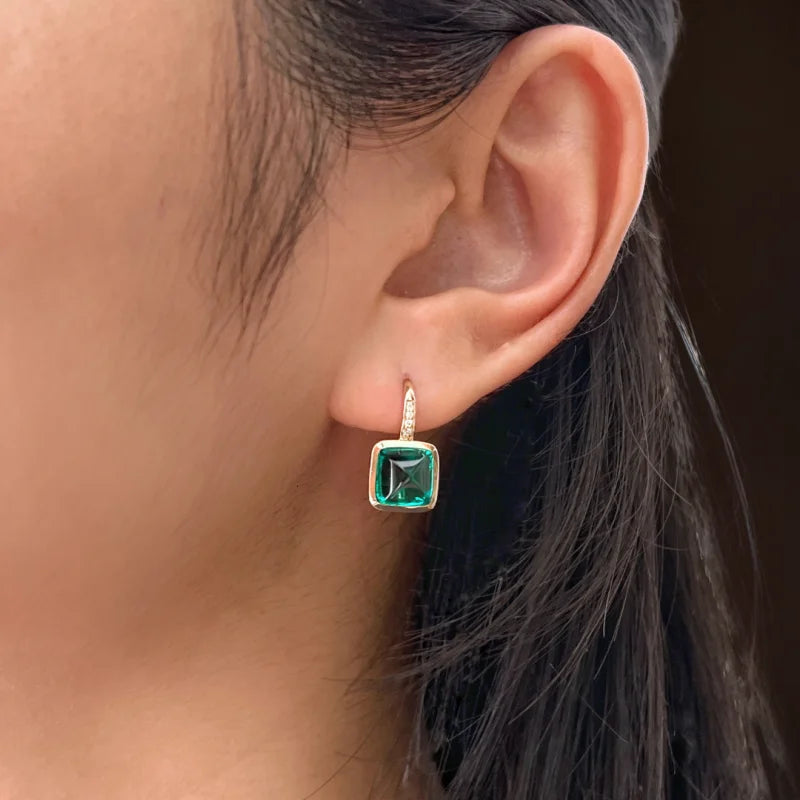 Terra-Lush | Lab-Grown Columbian Emerald & Diamond Earrings (Solid Gold) | Lady Estere Jewellery 14K 18K Solid Gold Moissanite White Yellow