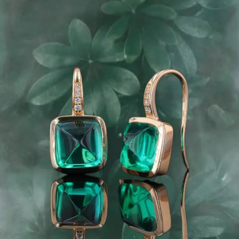 Terra Lush | Lab Grown Columbian Emerald & Diamond Earrings (Solid Gold) | Lady Estere Jewellery 14K 18K Solid Gold Moissanite White Yellow