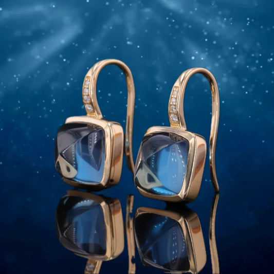 Terra - Ocean | London Blue Topaz Earrings (Solid Gold) Terra - Ocean | Lady Estere Jewellery 14K 18K Solid Gold Lab - Grown Diamond