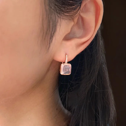 Terra-Sakura | Rose Quartz Drop Earrings (Solid Gold) | Lady Estere Jewellery | Worldwide 14K 18K Solid Gold Lab-Grown Diamond Moissanite