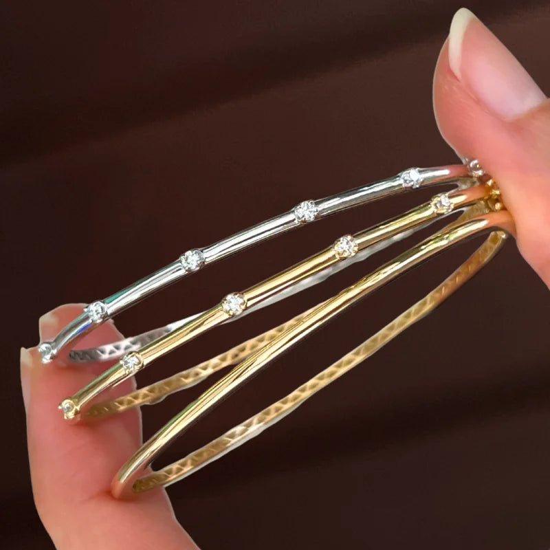 The Mini | Skinny Diamond Station Bangle Bracelet (Solid Gold) | Lady Estere Jewellery 14K 18K Solid Gold Lab-Grown Moissanite White Yellow