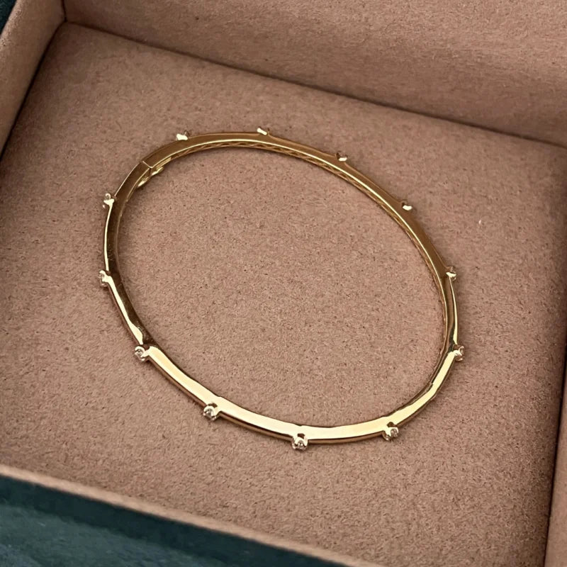 The Mini | Skinny Diamond Station Bangle Bracelet (Solid Gold) | Lady Estere Jewellery 14K 18K Solid Gold Lab Grown Moissanite White Yellow