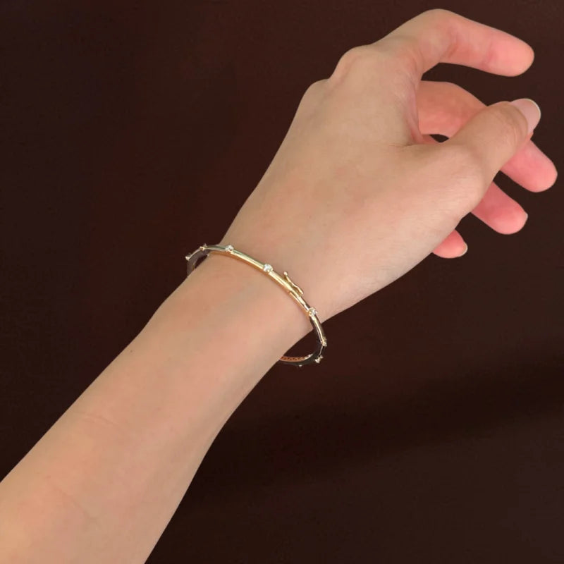 The Mini | Skinny Diamond Station Bangle Bracelet (Solid Gold) | Lady Estere Jewellery 14K 18K Solid Gold Lab Grown Moissanite White Yellow