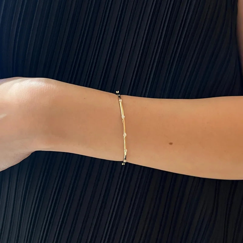 The Mini | Skinny Diamond Station Bangle Bracelet (Solid Gold) | Lady Estere Jewellery 14K 18K Solid Gold Lab Grown Moissanite White Yellow