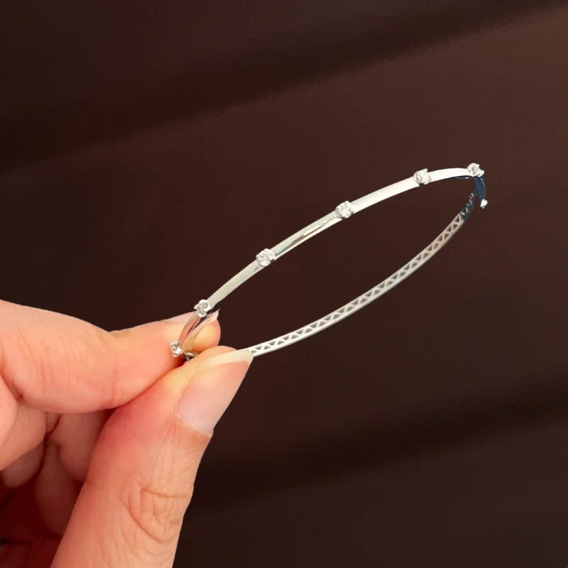 The Mini | Skinny Diamond Station Bangle Bracelet (Solid Gold) | Lady Estere Jewellery 14K 18K Solid Gold Lab-Grown Moissanite White Yellow
