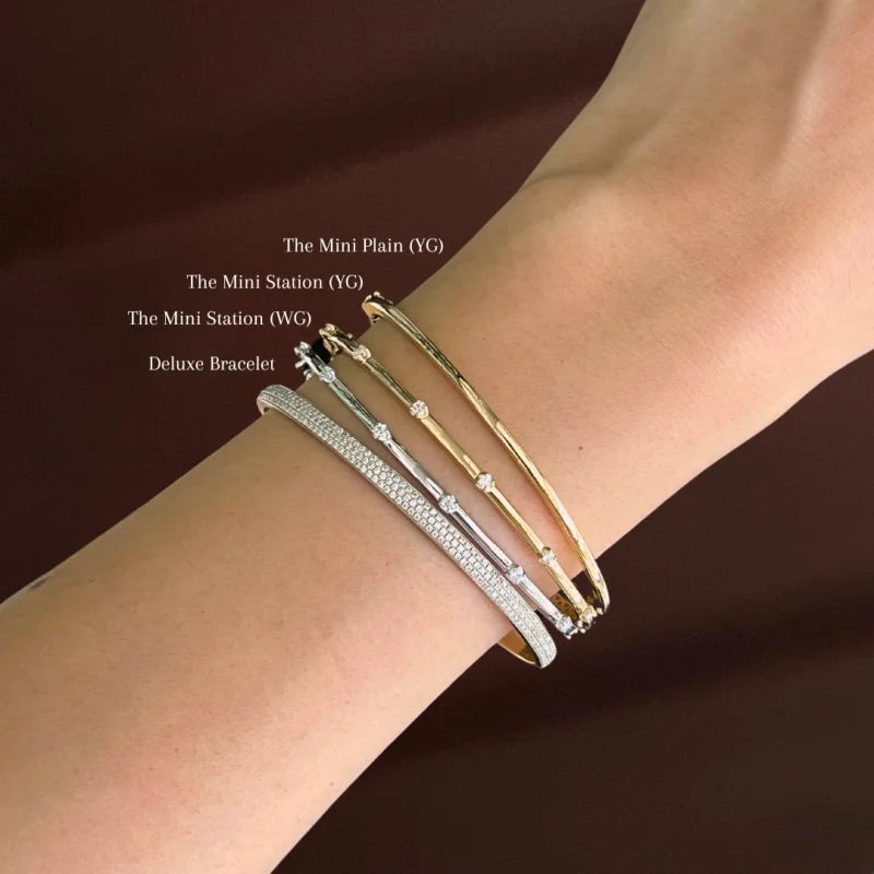 The Mini | Skinny Diamond Station Bangle Bracelet (Solid Gold) | Lady Estere Jewellery 14K 18K Solid Gold Lab-Grown Moissanite White Yellow