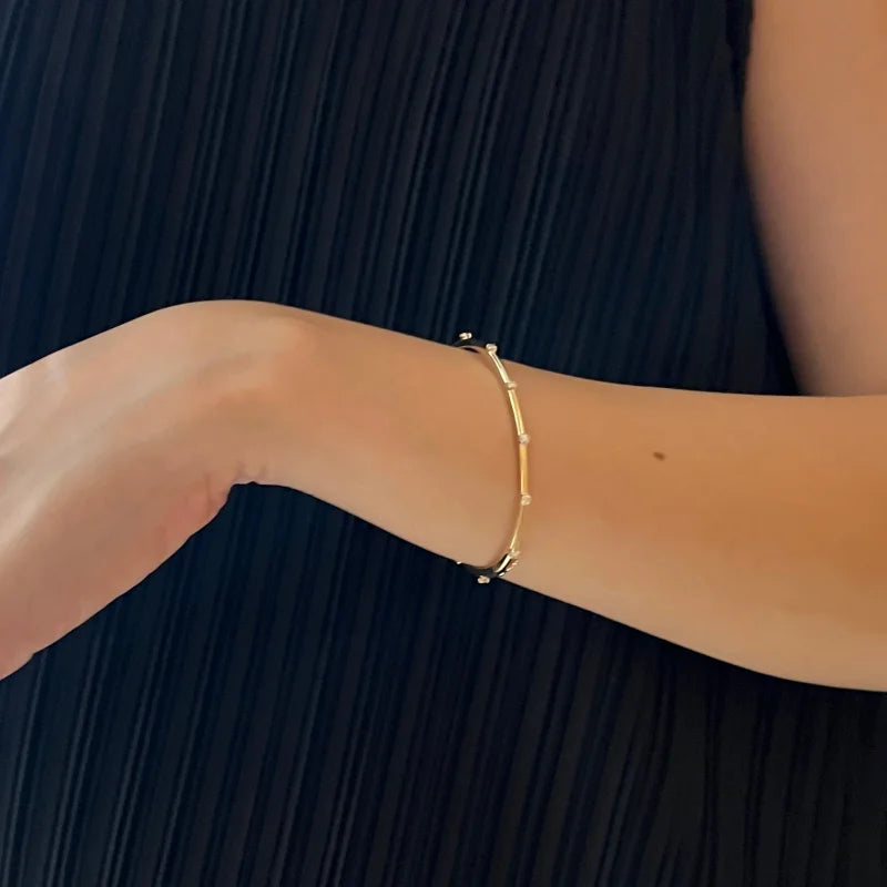 The Mini | Skinny Diamond Station Bangle Bracelet (Solid Gold) | Lady Estere Jewellery 14K 18K Solid Gold Lab Grown Moissanite White Yellow