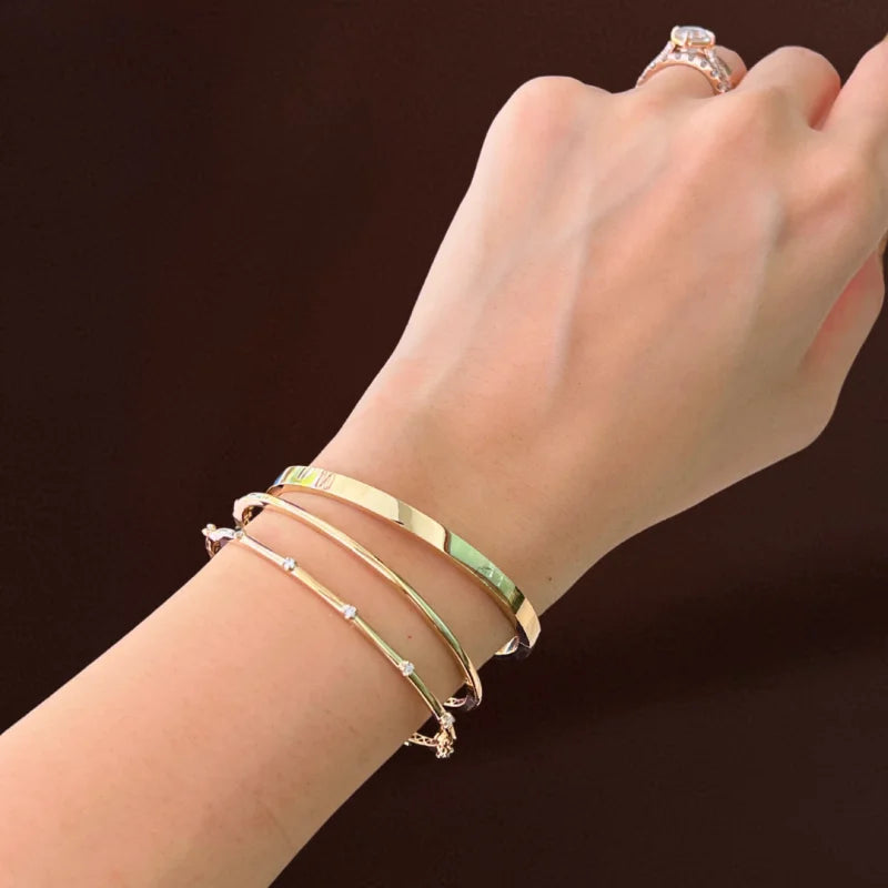 The Mini | Skinny Diamond Station Bangle Bracelet (Solid Gold) | Lady Estere Jewellery 14K 18K Solid Gold Lab Grown Moissanite White Yellow