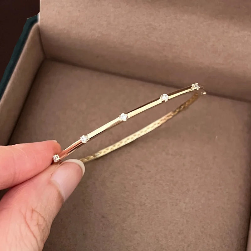 The Mini | Skinny Diamond Station Bangle Bracelet (Solid Gold) | Lady Estere Jewellery 14K 18K Solid Gold Lab Grown Moissanite White Yellow