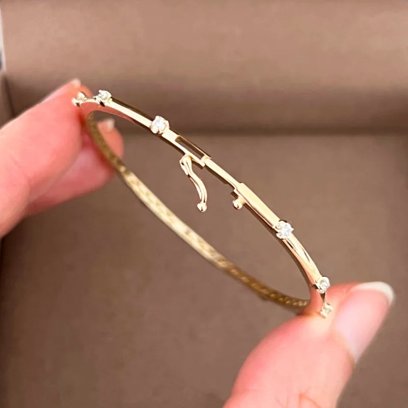 The Mini | Skinny Diamond Station Bangle Bracelet (Solid Gold) | Lady Estere Jewellery 14K 18K Solid Gold Lab Grown Moissanite White Yellow