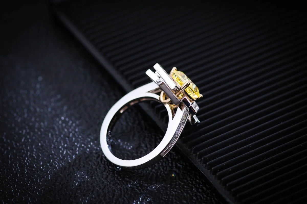 Threads | Yellow Diamond Cushion Cut Statement Ring (Solid Gold) | Lady Estere Jewellery 14K 18K Solid Gold Lab-Grown Moissanite White Rose