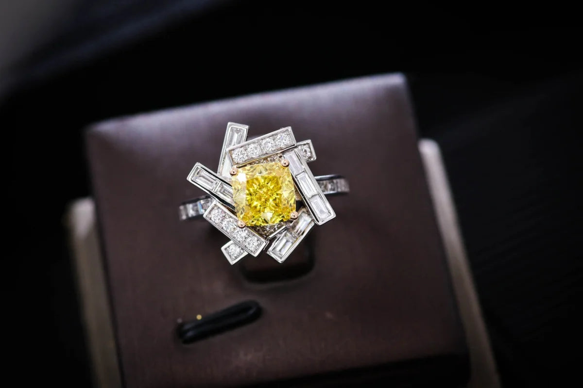 Threads | Yellow Diamond Cushion Cut Statement Ring (Solid Gold) | Lady Estere Jewellery 14K 18K Solid Gold Lab-Grown Moissanite White Rose