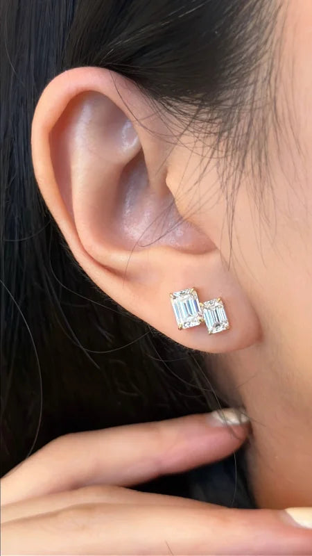 Twin | Double Emerald Cut Necklace & Stud Set (Solid Gold) | Lady Estere Jewellery 14K 18K Solid Gold Lab-Grown Diamond Moissanite White