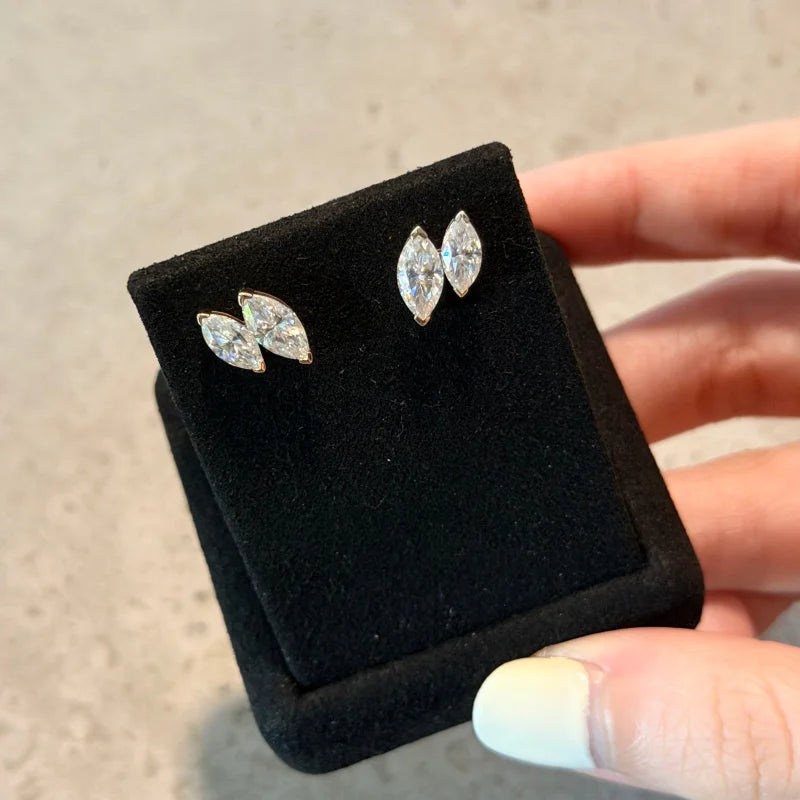 Twin | Double Marquise Cut Necklace & Stud Earrings (Solid Gold) | Lady Estere Jewellery 14K 18K Solid Gold Lab-Grown Diamond Moissanite