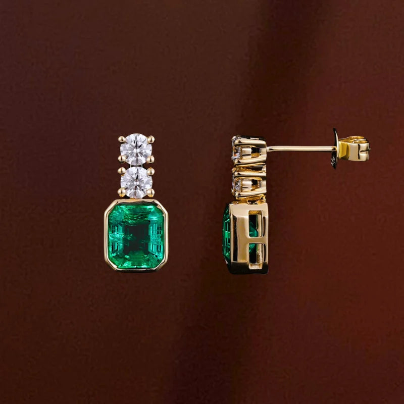 Verde | Columbian Emerald Stud Earrings (Solid Gold) | Lady Estere Jewellery | Worldwide 14K 18K Solid Gold Lab-Grown Diamond Moissanite