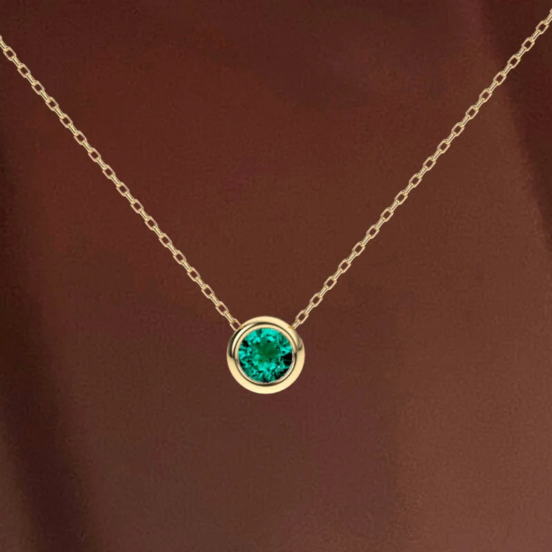 Virtue | Emerald Solitaire Necklace (Solid Gold) | Lady Estere Jewellery | Worldwide 14K 18K Solid Gold Lab-Grown Diamond Moissanite White