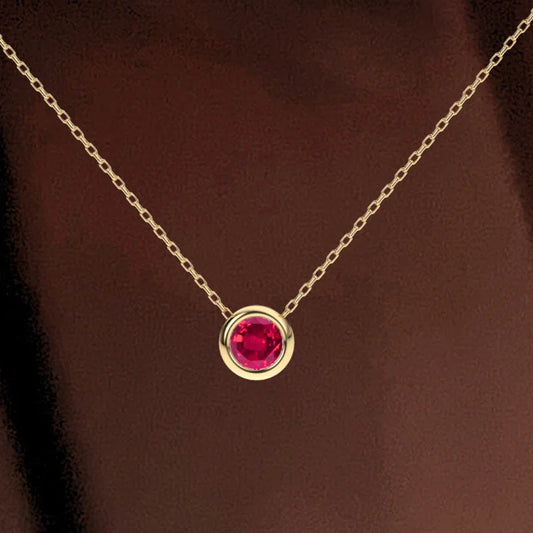 Virtue | Ruby Solitaire Necklace (Solid Gold) | Lady Estere Jewellery | Worldwide Shipping 14K 18K Solid Gold Lab-Grown Diamond Moissanite