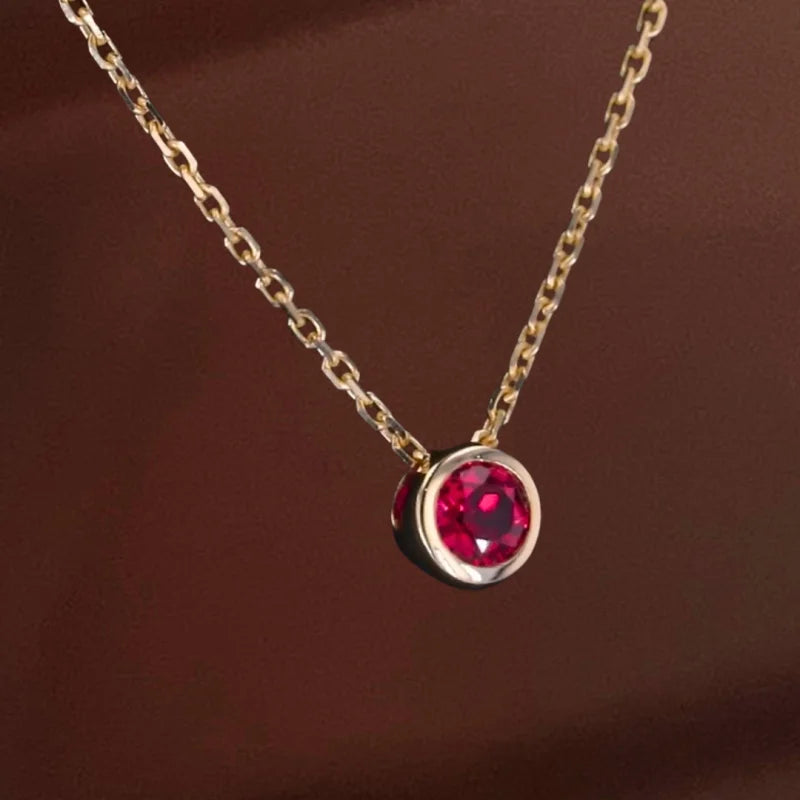 Virtue | Ruby Solitaire Necklace (Solid Gold) | Lady Estere Jewellery | Worldwide Shipping 14K 18K Solid Gold Lab-Grown Diamond Moissanite