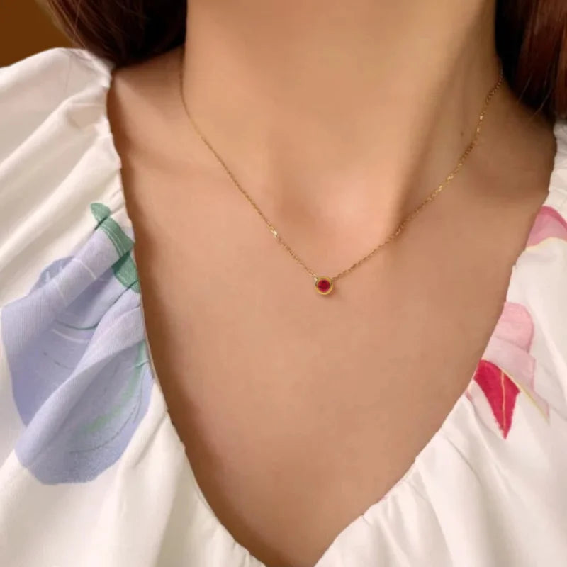 Virtue | Ruby Solitaire Necklace (Solid Gold) | Lady Estere Jewellery | Worldwide Shipping 14K 18K Solid Gold Lab-Grown Diamond Moissanite