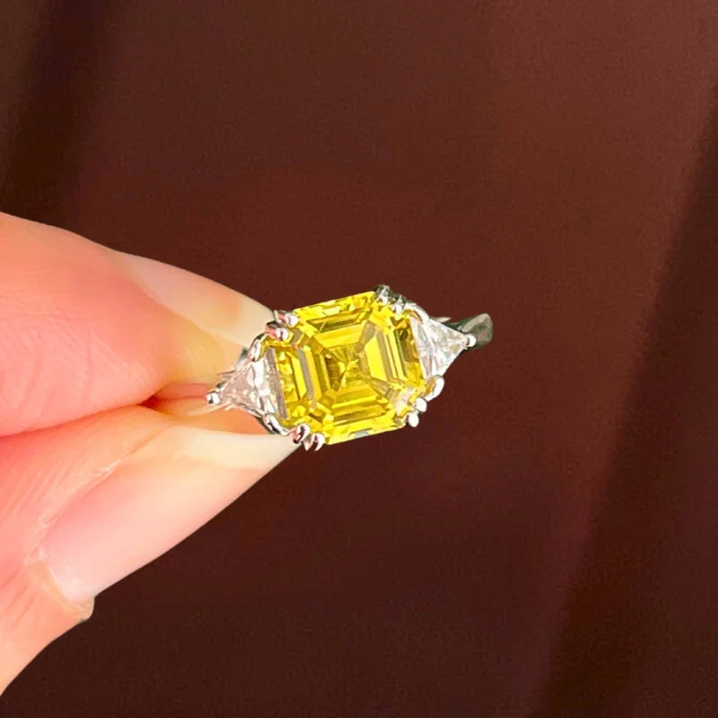 Yellow Sapphire Asscher Cut Trilogy Ring
