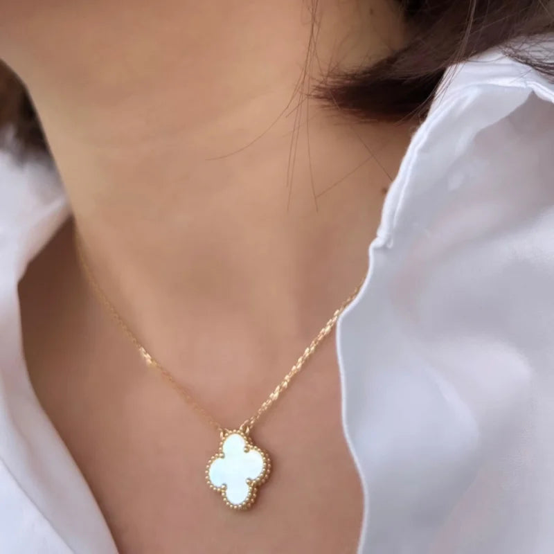 18K Solid Gold White Clover MOP Necklace | Lady Estere Jewellery | Worldwide Shipping 14K Lab-Grown Diamond Moissanite Yellow Rose SG, AU,