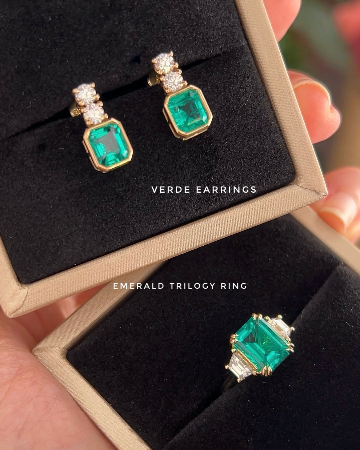 Lab-Grown Emerald Trilogy Step-Cut Ring (Solid gold)