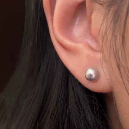 18K Silver-Blue Japanese Akoya Madama Pearl Stud Earrings (Solid Gold)