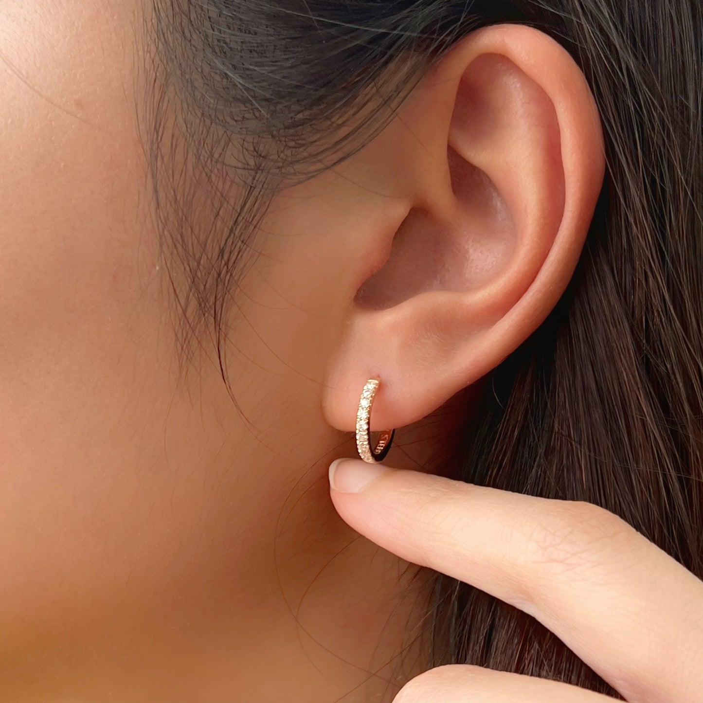 Pillar+ | Pave Diamond Huggie Hoop Earrings (Solid gold)